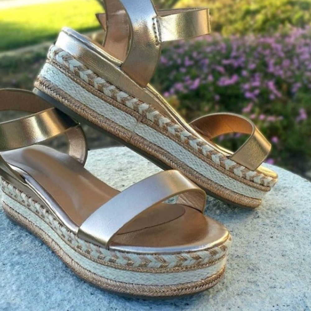 New- Rose Gold Sling Back Espadrille Sandals - Picture 4 of 5